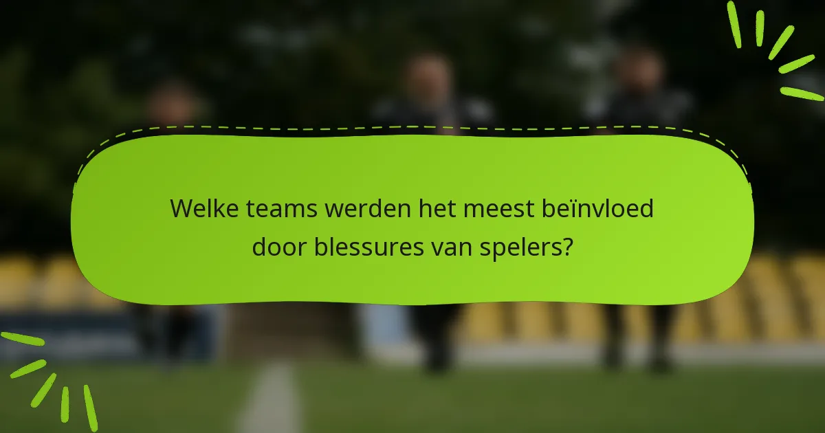 Welke teams werden het meest beïnvloed door blessures van spelers?